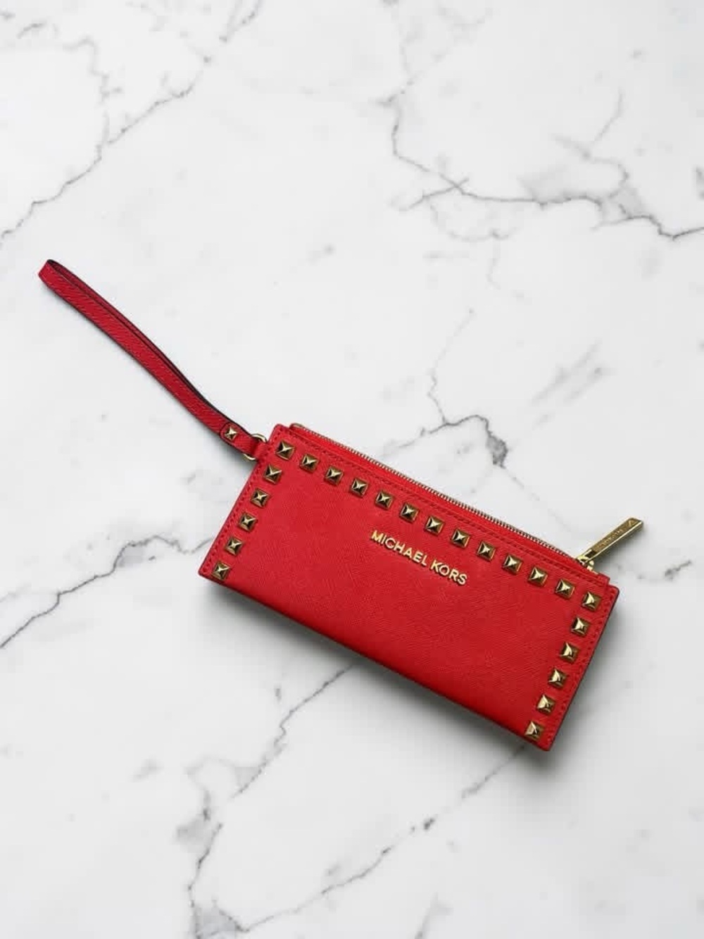 ✨Michael Kors Red Studded Saffiano Leather Zip Wallet/Wristlet ✨